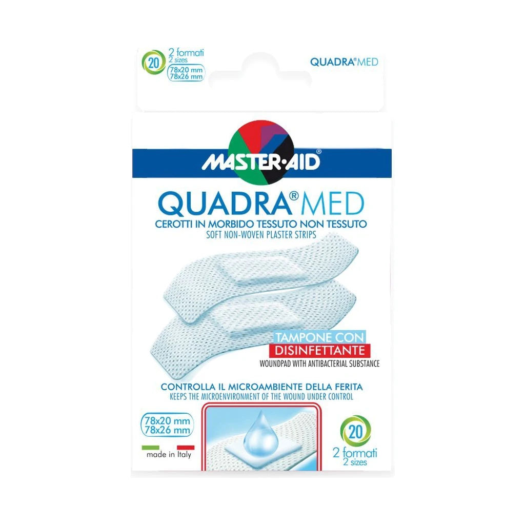 Pansements Master-Aid Quadra Med Doux Non-Tissés avec Désinfectant - 20 unités