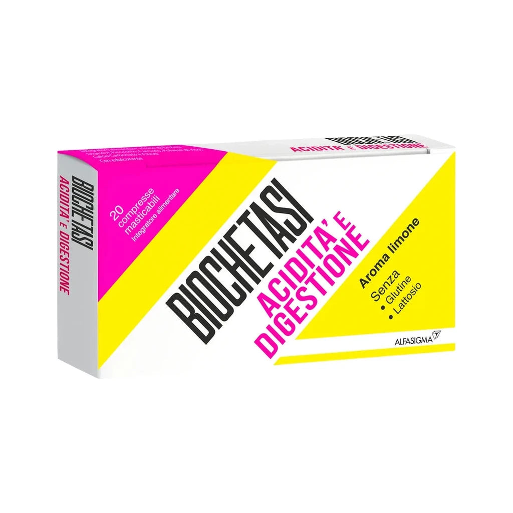 BIOCHETASI Acidity & Digestion - 20 Chewable Tablets Gluten-Free Lactose-Free