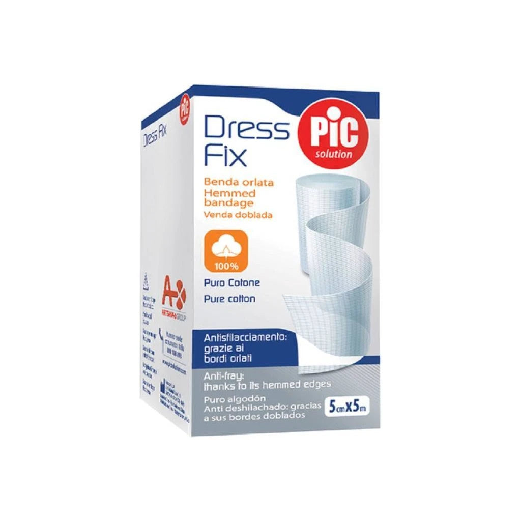 PIC Dress Fix Hemmed Cotton Bandage 5cm x 5m - Anti-Fray for First Aid & Wound Care