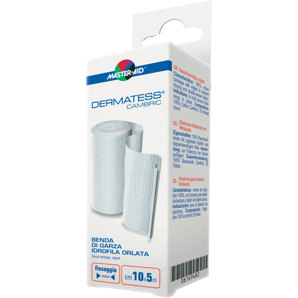 Master-Aid Dermatess Cambric Venda de Gasa Orillada 10cm x 5m | Primeros Auxilios