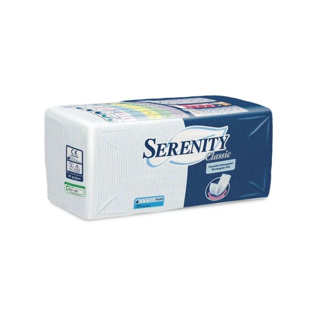 Serenity Classic Plus Rectangular Incontinence Pads 30 pcs | High Absorbency