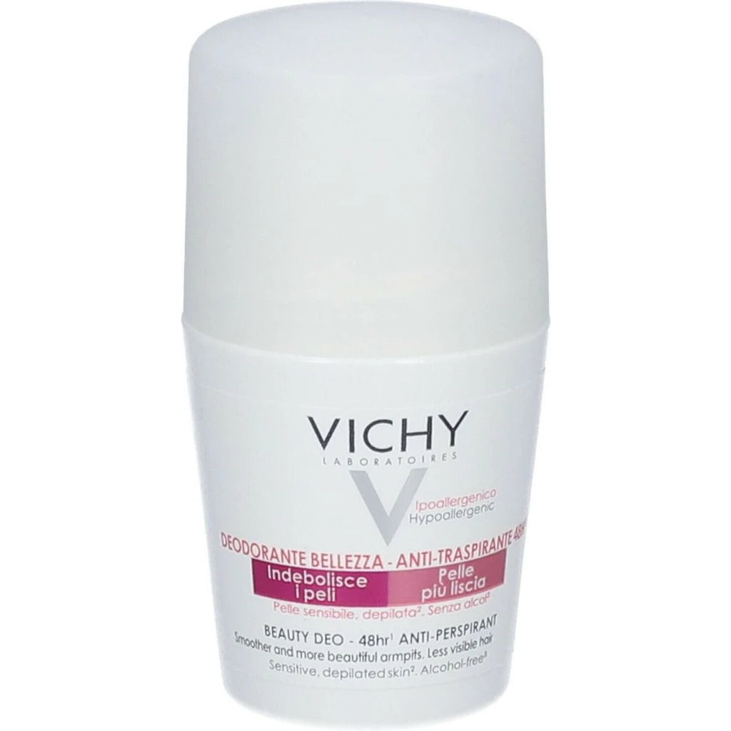 Vichy Beauty Roll-On Deodorant 48h Anti-Perspirant | Sensitive Skin, Less Visible Hair, Alcohol-Free
