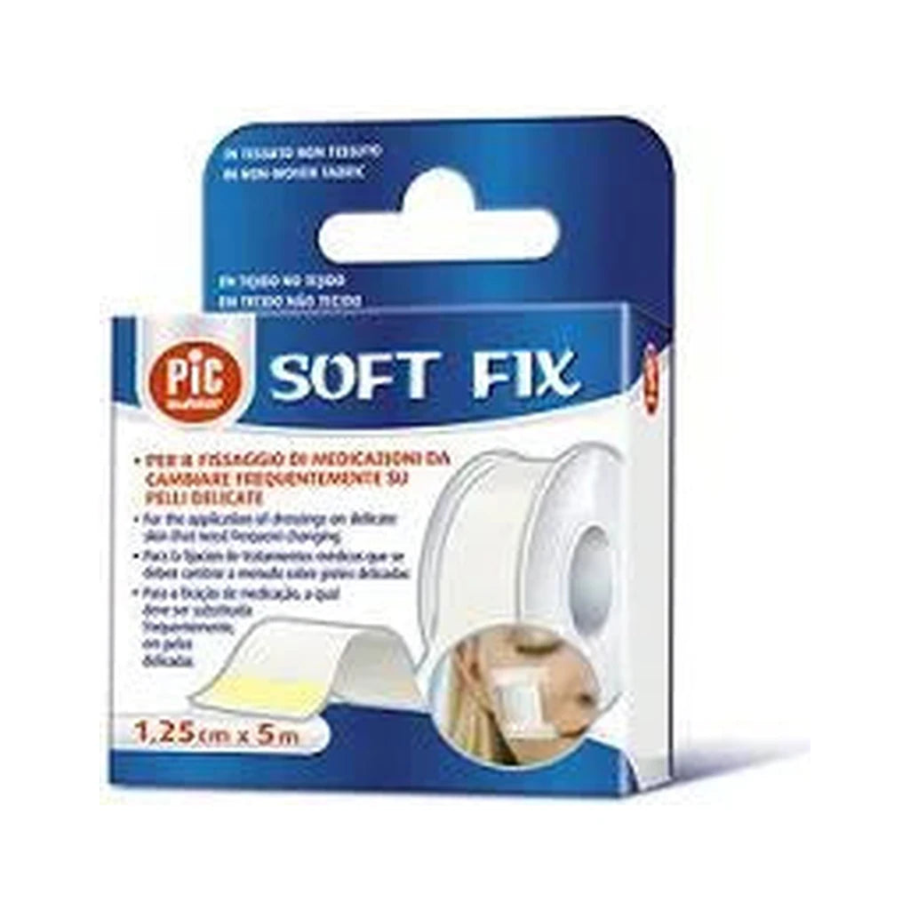 PIC Soft Fix Cinta Médica de Tejido No Tejido para Fijación de Apósitos en Pieles Delicadas - 1.25cm x 5m