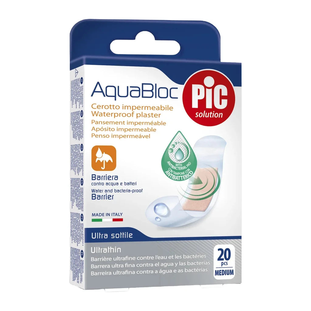 AquaBloc PIC Waterproof Plasters Ultrathin with Antibacterial Pad - 20 Pieces