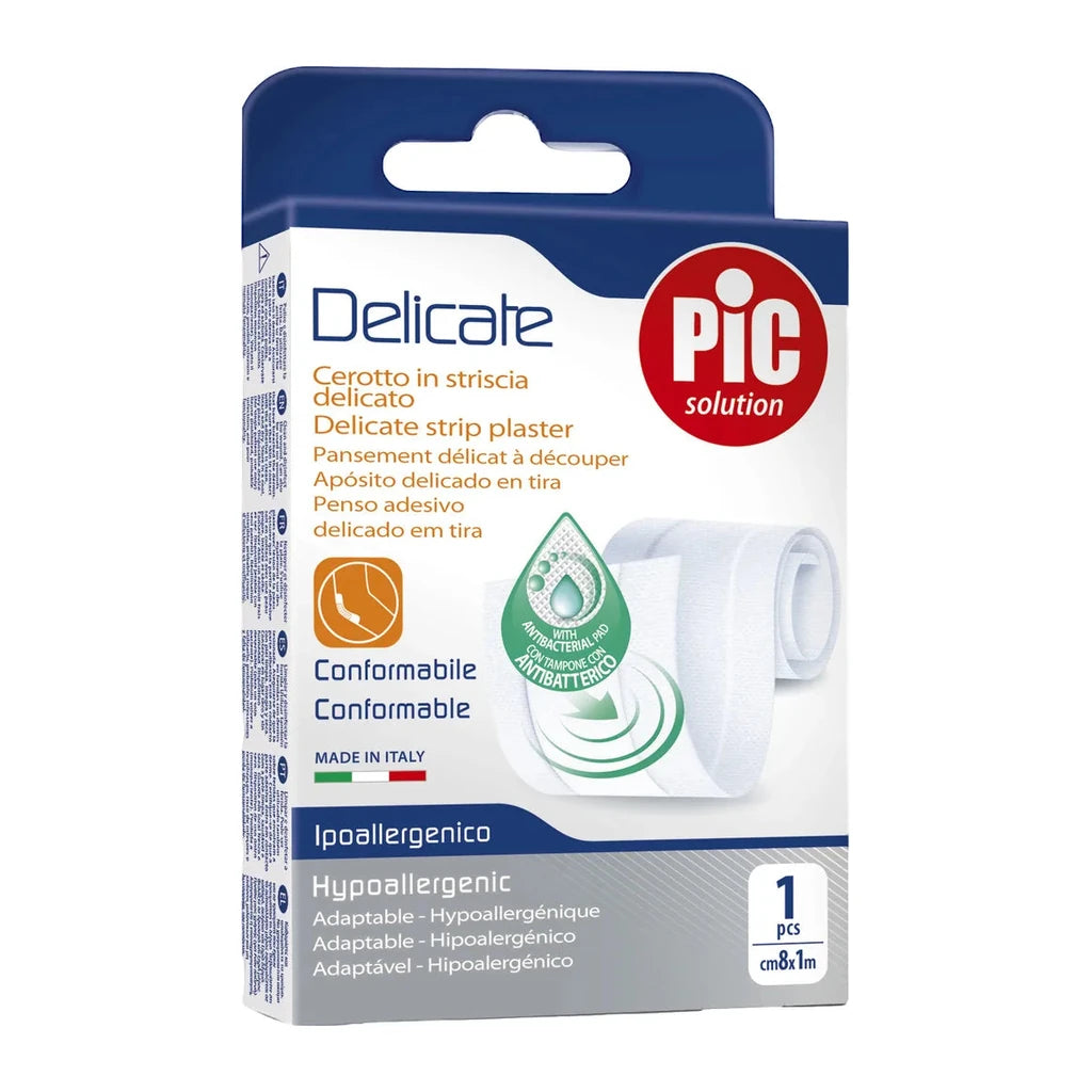 Pic Solution Delikates Streifenpflaster Hypoallergen 8cmx1m mit Antibakteriellem Pad | Theras