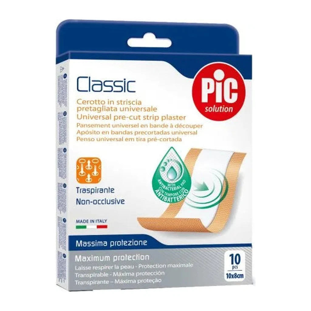 PIC Classic Universal Pre-Cut Plasters 10x8cm - Maximum Antibacterial Protection