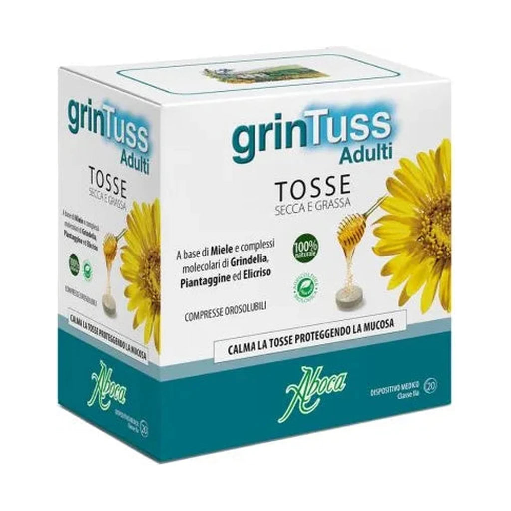 Aboca GrinTuss Adults | Oral Tablets for Dry & Oily Cough Relief, Natural Formula