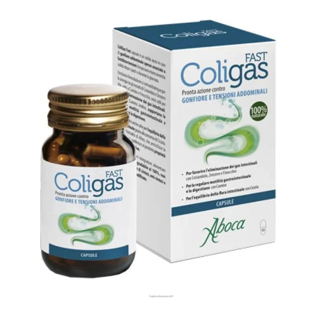 Coligas Fast Aboca: Suplemento Natural para Hinchazón y Tensión Abdominal - 50 Cápsulas