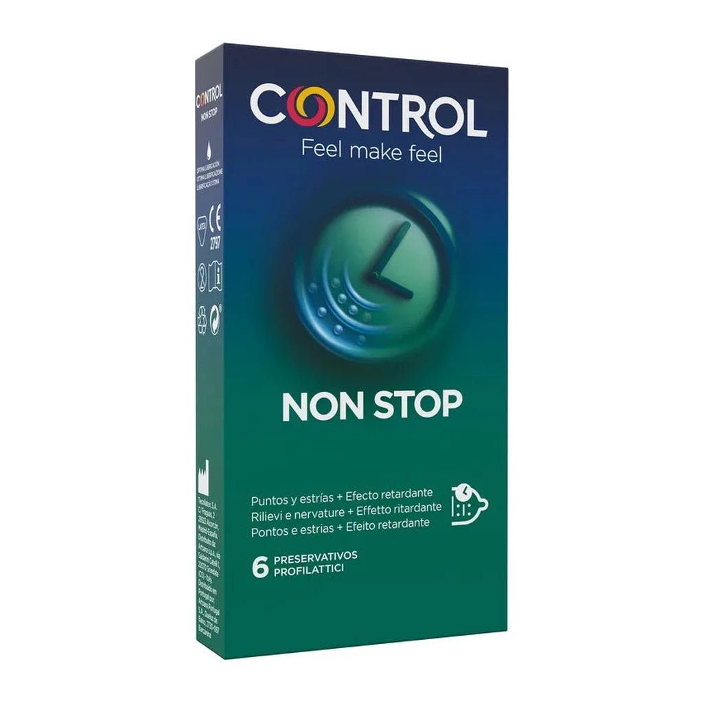 Control Non Stop Retard Condoms 12pcs - Extended Pleasure, Dotted & Ribbed