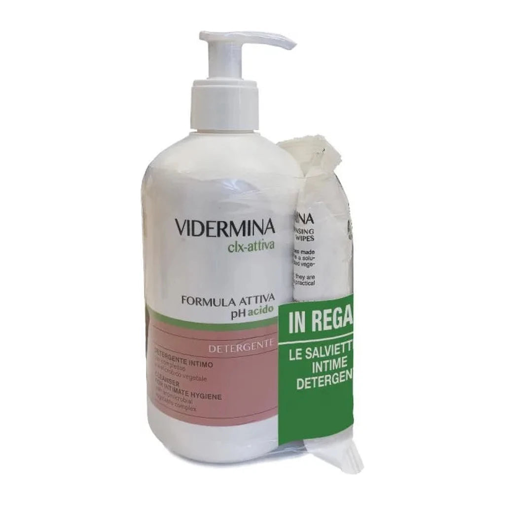 Vidermina CLX-Attiva Intimate Cleanser 500ml + Wipes Gift Set | Acidic pH Daily Hygiene