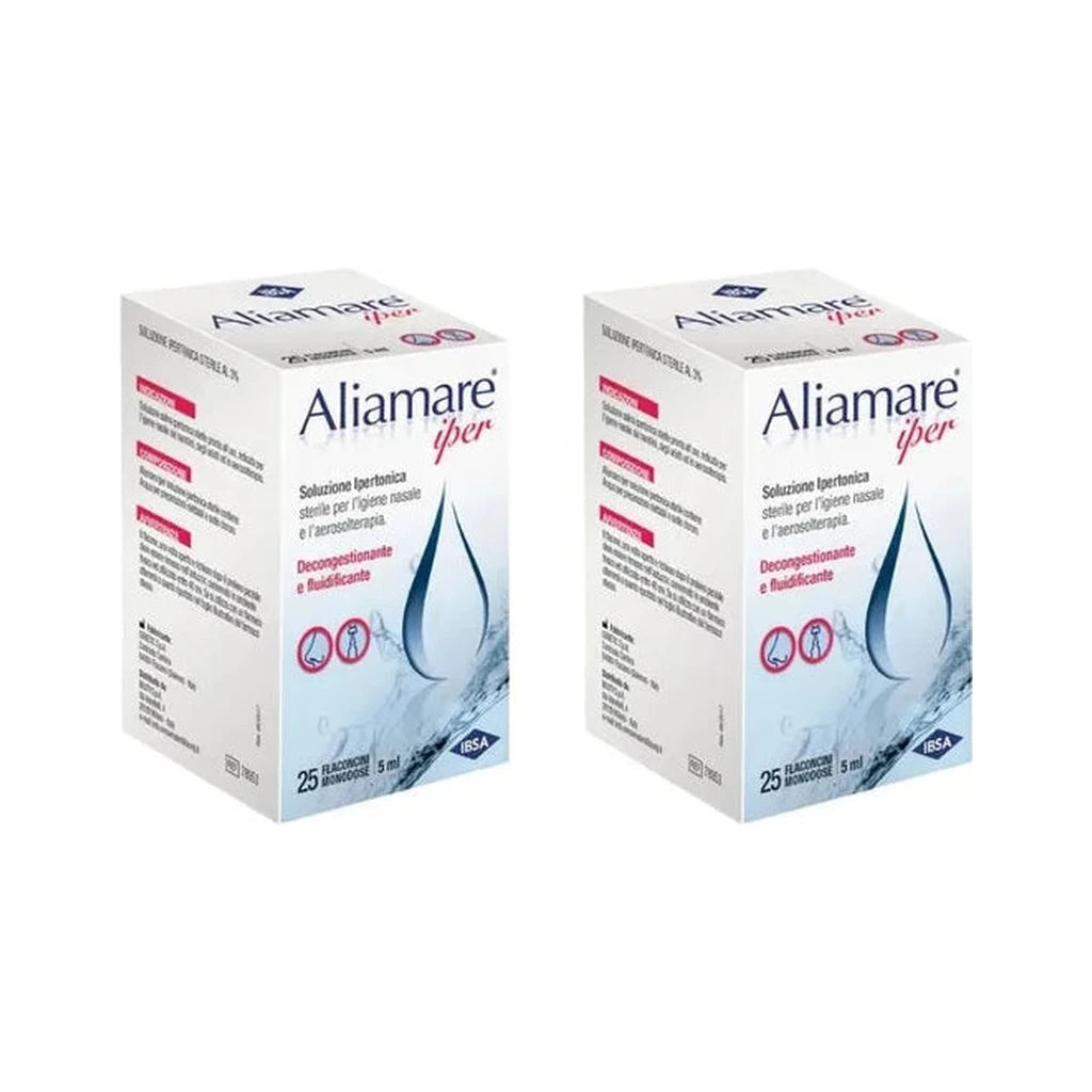 Aliamare Iper Twin Pack: Hypertonic Solution for Nasal Hygiene & Aerosol Therapy (2x25x5ml)