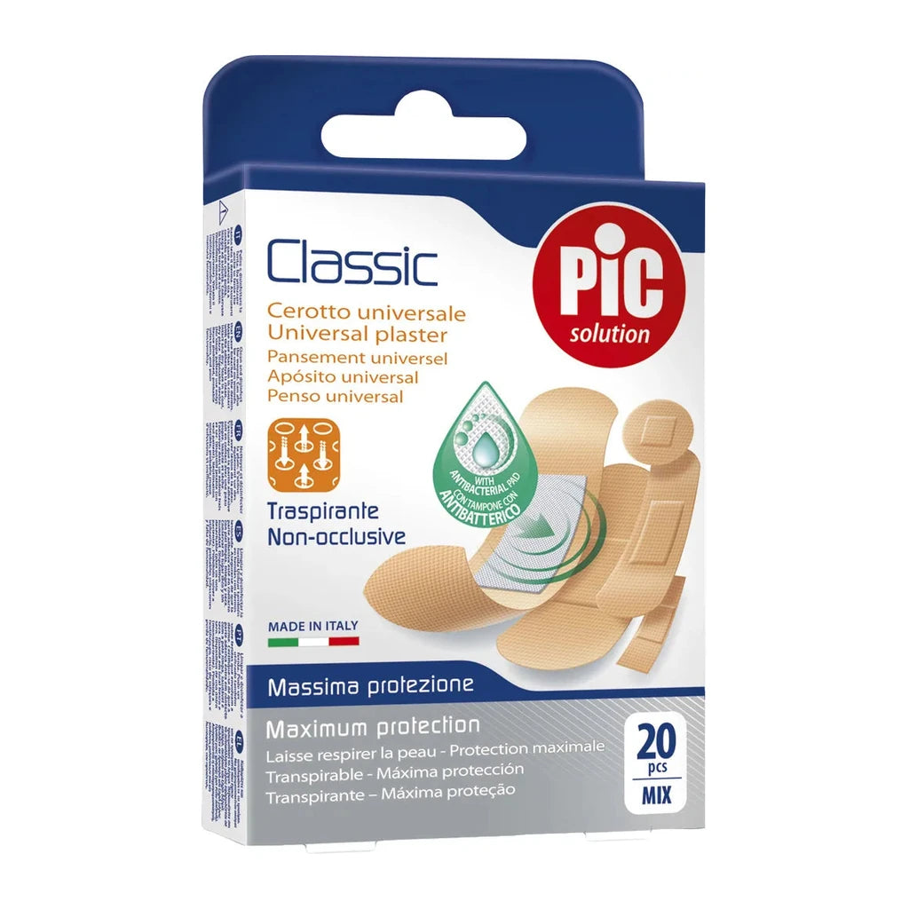 Pic Classic Universal Plasters with Antibacterial Pad - 20 Mixed Pieces