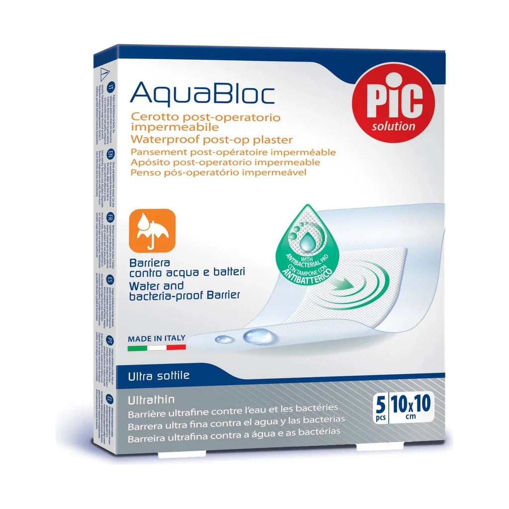 Pic Solution AquaBloc Waterproof Post-Op Plaster with Antibacterial Pad | 10x10cm, 5pcs