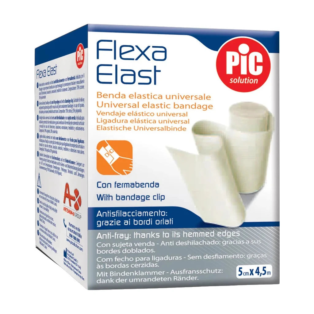 Bande Élastique Universelle Flexa Elast PIC Solution - 5cm x 4,5m avec Attache et Bords Anti-Effilochage