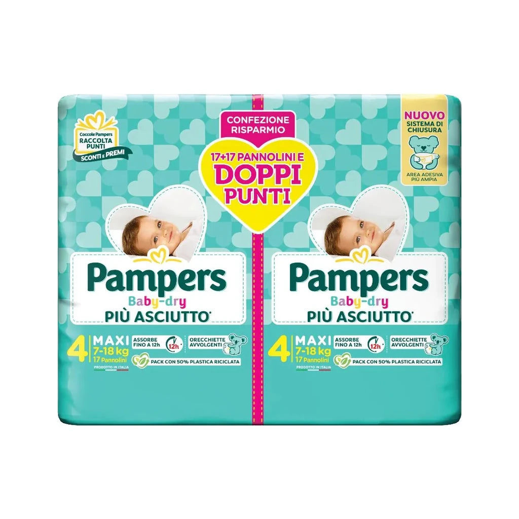 Pampers Baby-Dry Maxi Size 4 (7-18 kg) - Double Pack Economy 34 Diapers
