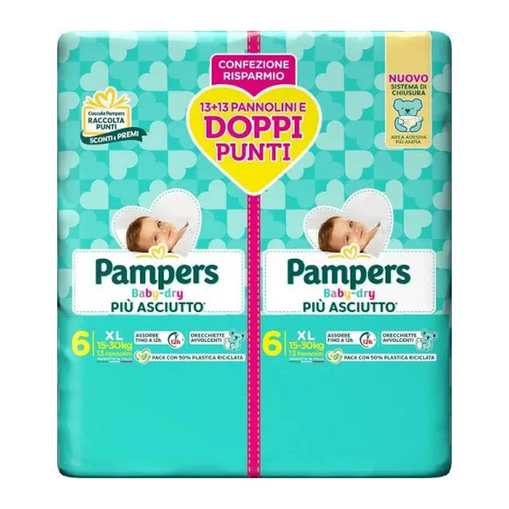 Pampers Baby-dry Diapers Size 6 XL (15-30kg) - Duo Pack 26 Count | Up to 12h Dryness