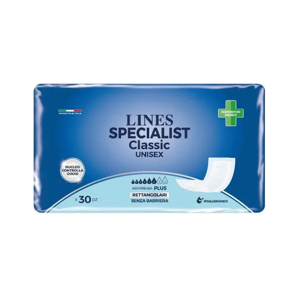 Lines Specialist Classic Unisex: Rechteckige Inkontinenzeinlagen Ohne Barriere Plus 30 Stk