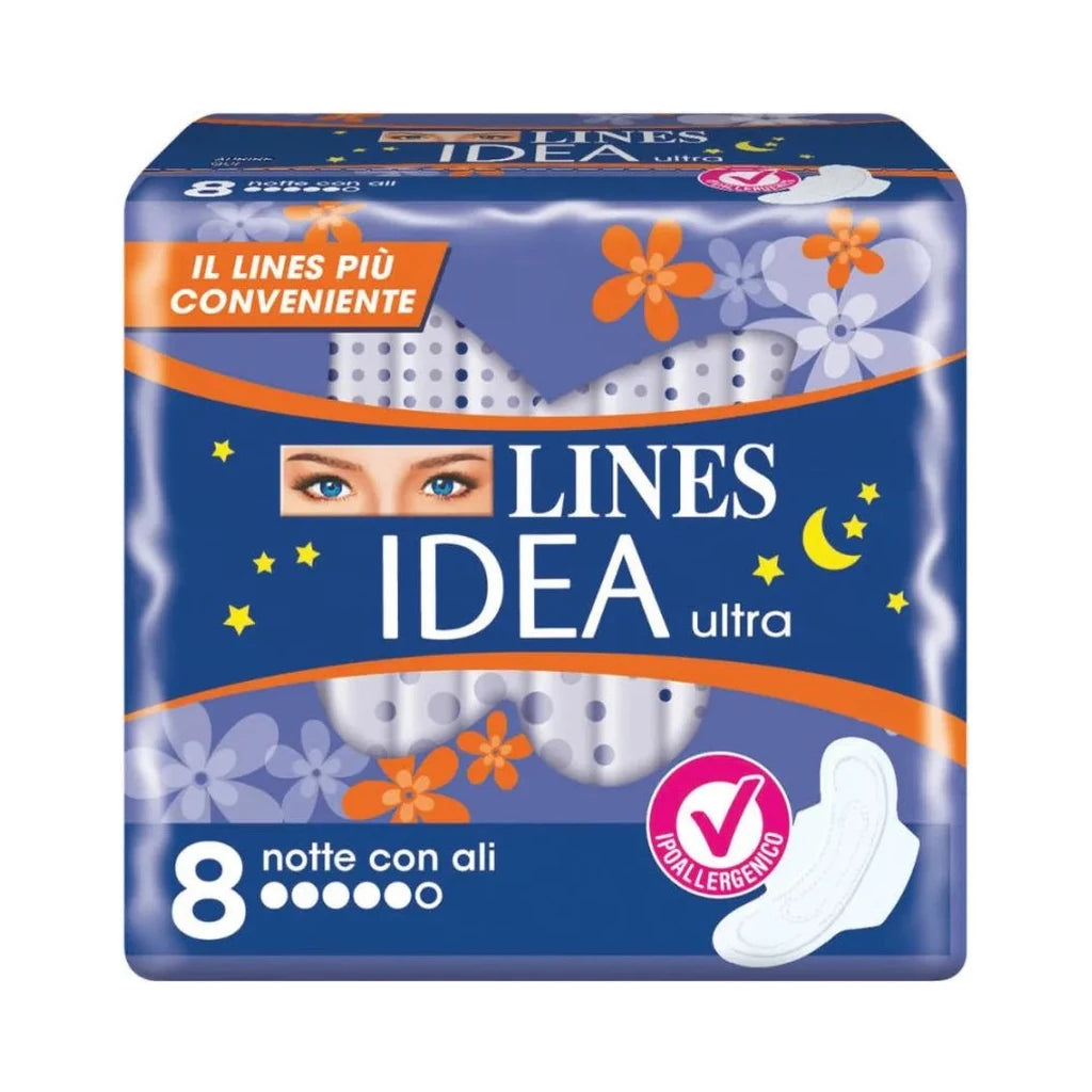 Lines Idea Ultra Nachtbinden mit Flügeln 8 Stück - Hypoallergener Schutz