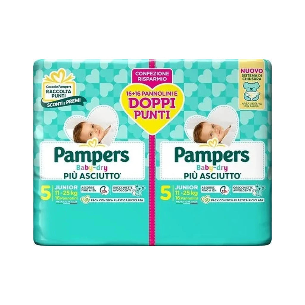 Pampers Baby-dry Diapers Size 5 Junior (11-25 kg) | Duo Pack 32 Count