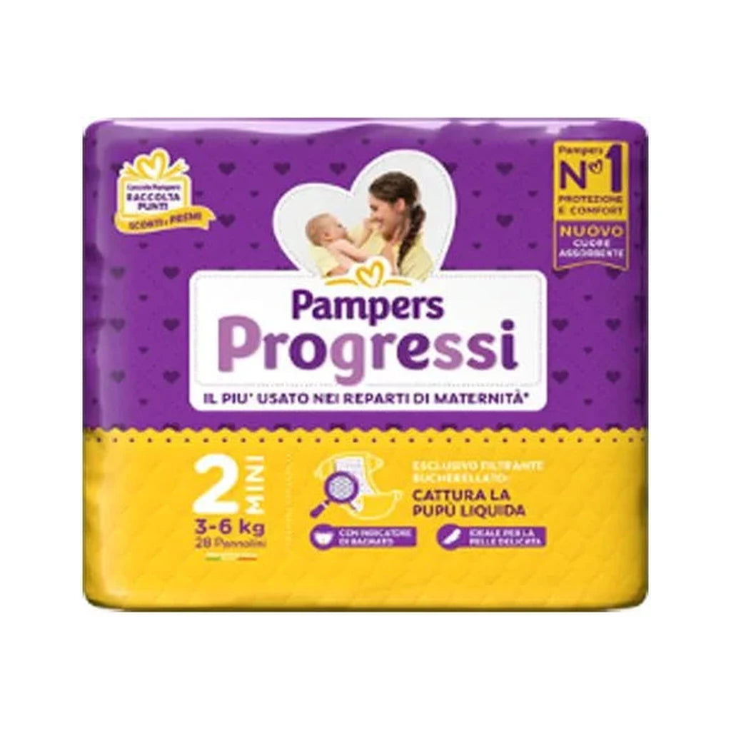 Pampers Progressi Mini Diapers Size 2 (3-6kg) - 28 Count - Gentle Protection