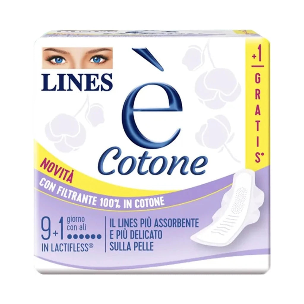 Lines È Cotone Sanitary Pads with Wings: Max Protection & Delicacy - 9+1 Free
