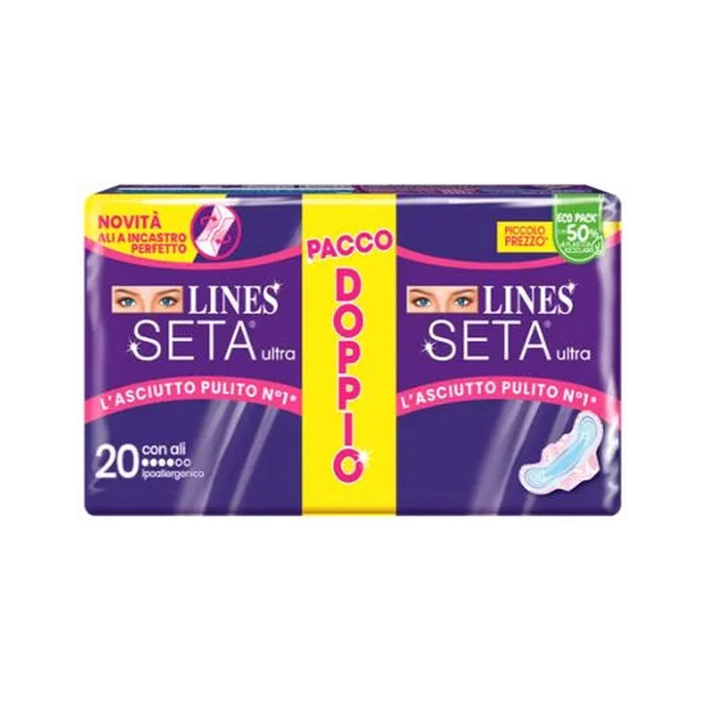 Lines Seta Ultra mit Flügeln – Hypoallergene Damenbinden Doppelpack 20 Stück | Frische & Schutz