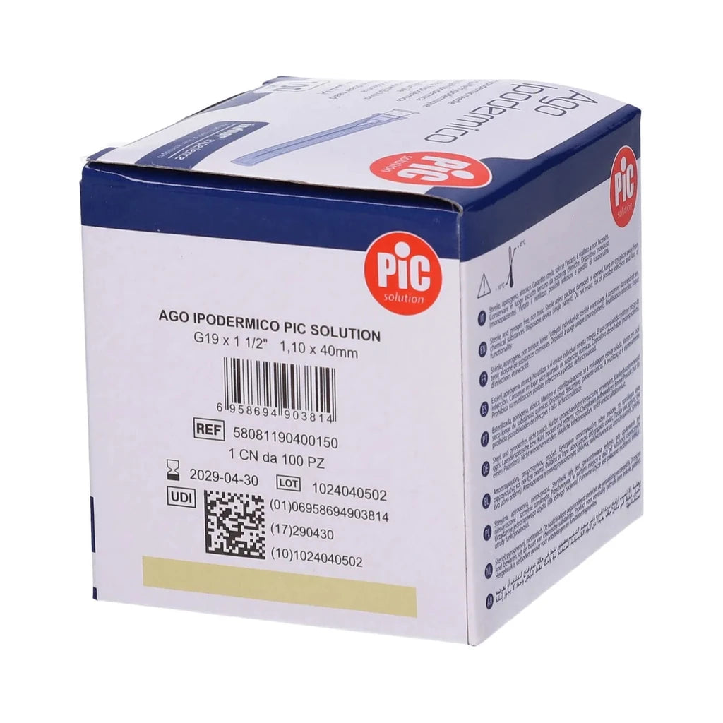 PIC Hypodermic Needle G19 1 1/2" - 1.10x40mm | Sterile Disposable 100pk | Theras